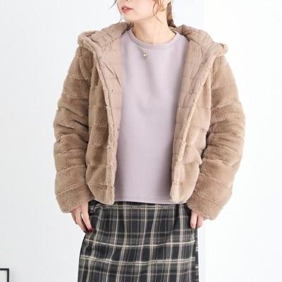 C09076日单秋冬款客供按扣拉链宽松加厚保暖女纯色两面穿连帽棉服