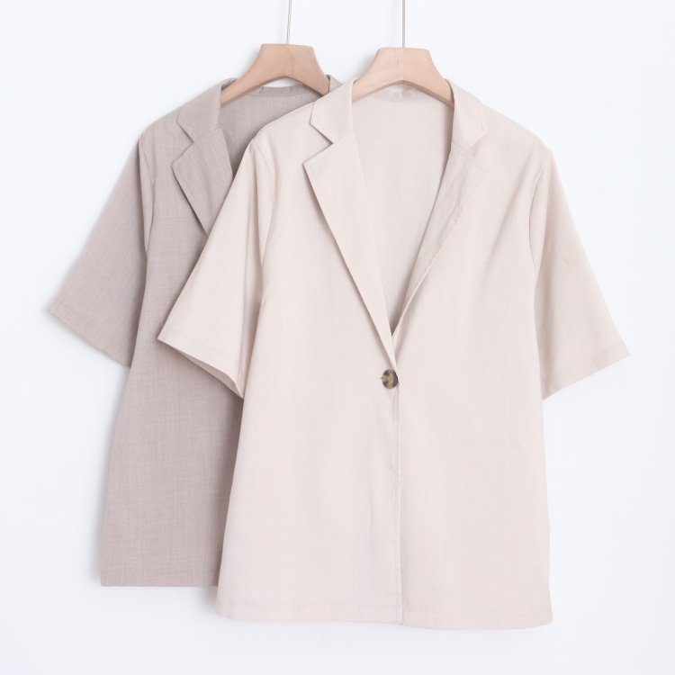 D16053日单26年新款单粒扣西装领宽松女简洁通勤气质短袖西装外套