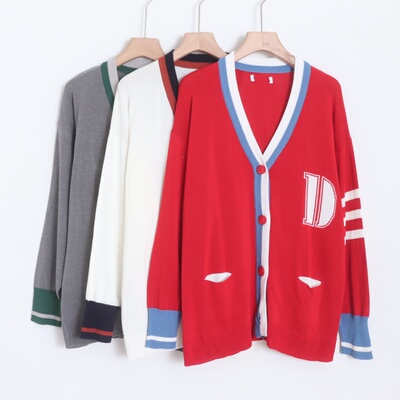 D120125日单新款V领单排扣宽松显瘦好搭配女简洁休闲针织毛线外套