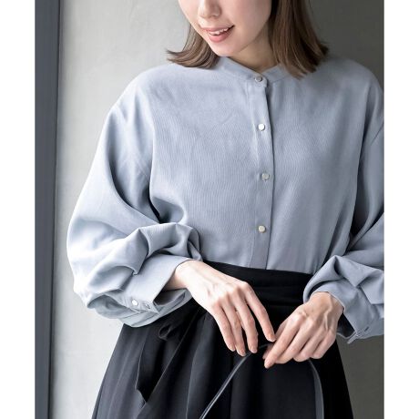 A03023日单新款客供料圆领单排扣宽松显瘦女纯色气质灯笼长袖衬衫