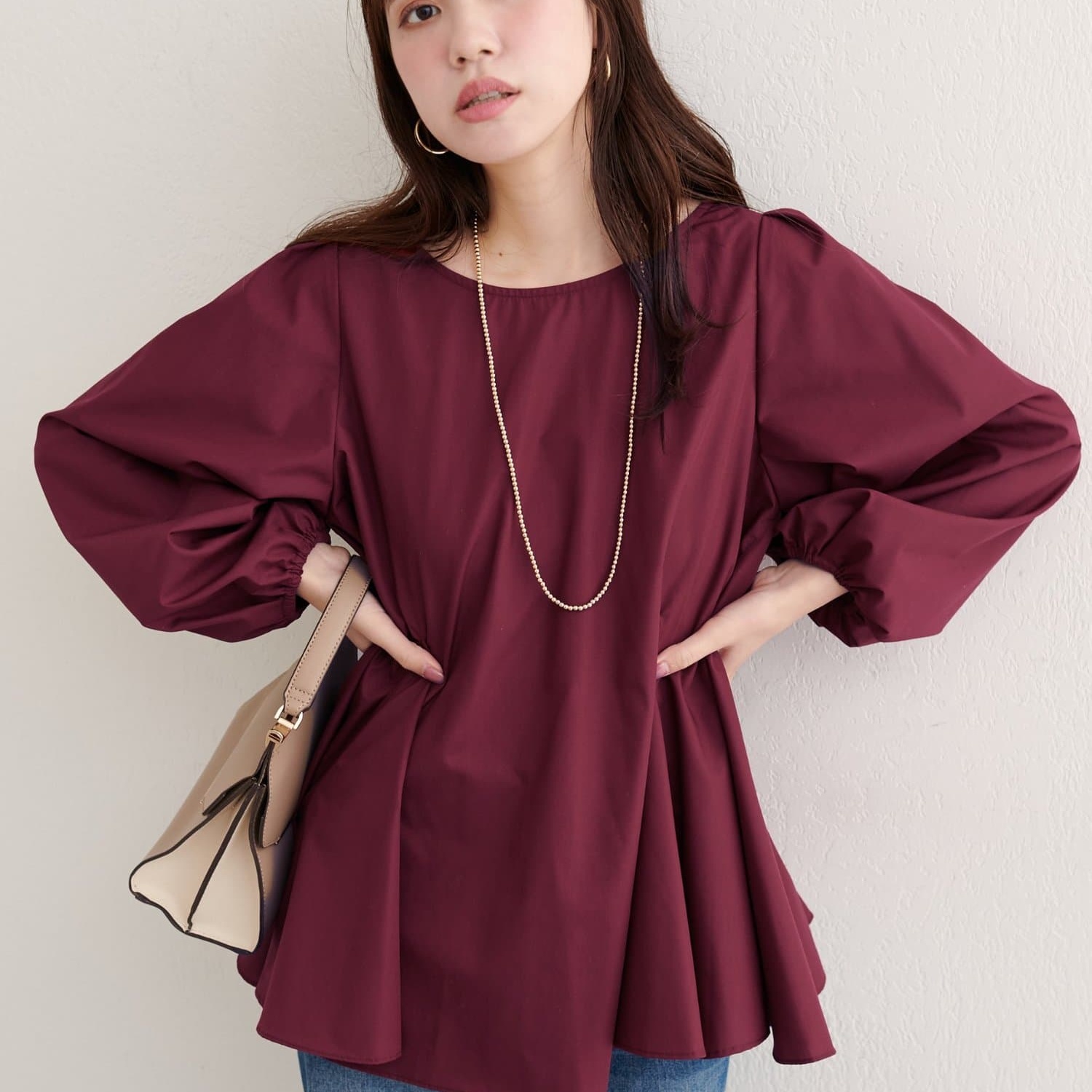 C09048日单早秋新款客供料后纽扣圆领套头宽松显瘦女气质长袖衬衫