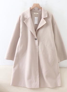 D02014日单客供料单粒扣西装领宽松女纯色气质中长款双面呢子外套