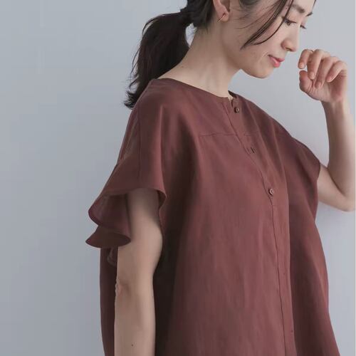 Doo_Rs，麻棉 荷叶边袖花边衬衫，