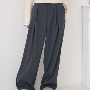 女纯色气质阔腿裤 D04072日单秋冬新款 客供挂扣后松紧高腰显瘦长裤