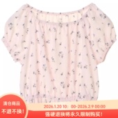 D14025日单客供料甜美日系松紧领套头显瘦女小清新碎花短袖 衬衫