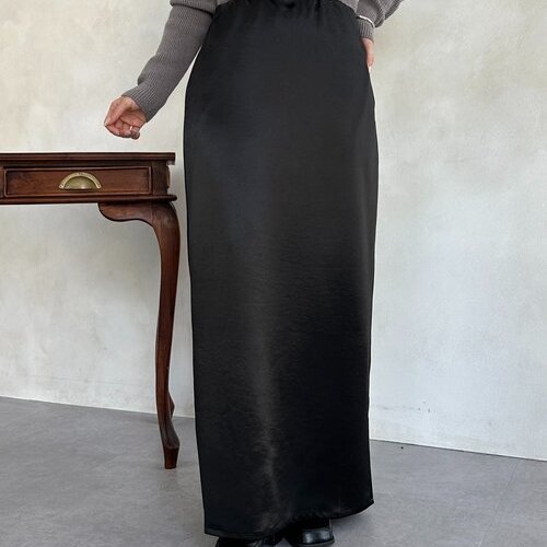 D04052日单新款贵牌客供料松紧高腰H型女气质优雅缎面长款半身裙