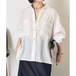 衬衫 D21065日单9000日元 长袖 客供料单排扣宽松女纯色气质薄款 新款