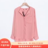 衬衫 D14008新款 通勤气质V领隐形扣宽松显瘦好搭配女雪纺纯色长袖