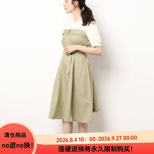 E020119日单夏新款客供连帽套头松紧腰显瘦女甜美拼接格子连衣裙