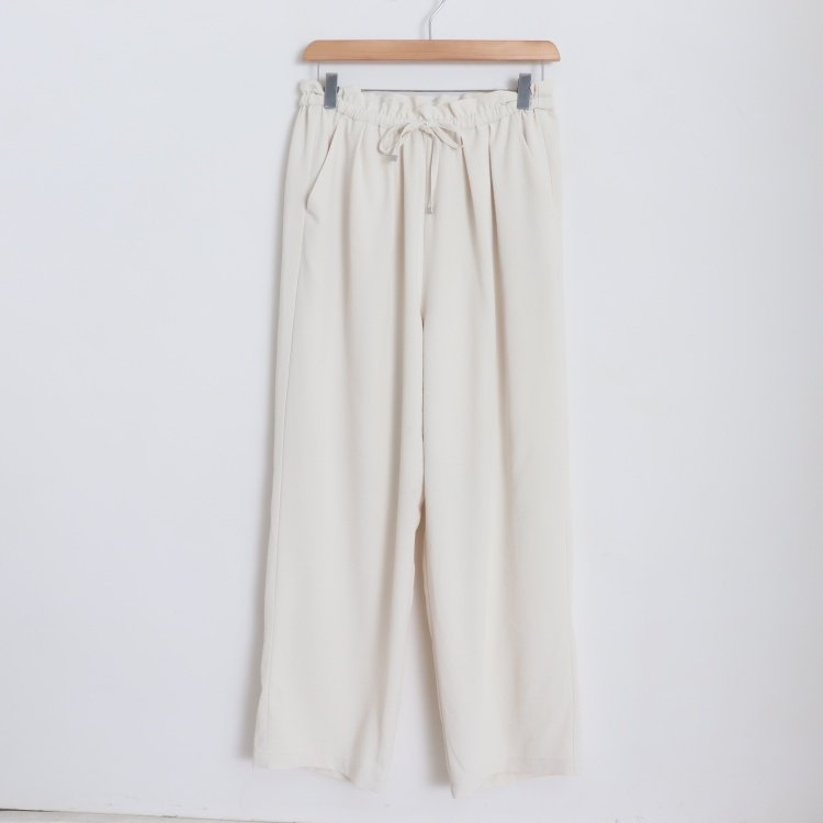 D160108日单新款客供花边抽绳系带松紧高腰显瘦女纯色气质直筒裤