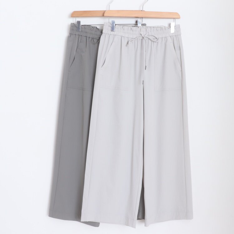 D17039日单简洁客供料腰围抽绳系带松紧高腰女纯色通勤气质阔腿裤
