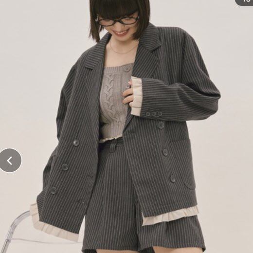 Li _on 条纹花边西装外套,