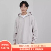 D120105日单客供料门襟拉链套头宽松中性纯色简约休闲连帽卫衣