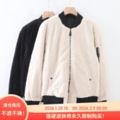 D02038日单秋冬新款 客供螺纹领拉链宽松简洁保暖中性休闲毛毛外套