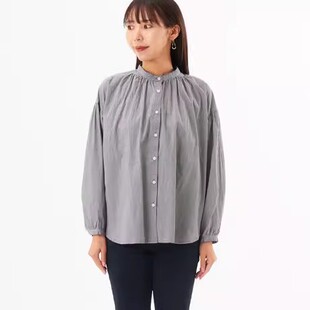 C08040日单秋款客供棉圆领单排扣宽松休闲通勤女纯棉条纹长袖衬衫