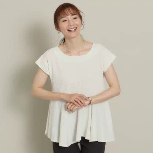 A06089日单夏季客供圆领有弹性显瘦女不规则甜美气质针织短袖T恤