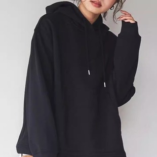 D05038日单秋新款 客供料连帽套头宽松下摆抽绳女纯色通勤休闲卫衣