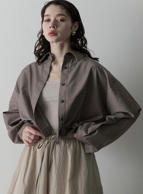 D07032日单新款1W+日元单排隐形扣宽松下摆有抽绳女休闲短款衬衫