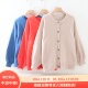 C08039日单甜美客供简洁圆领单排扣弹性好显瘦女灯笼袖 针织外套