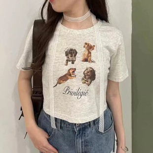 B05011日单NC新款 T恤 夏圆领套头甜美日系女纯棉简洁卡通印花短款