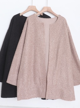 D09095日单秋冬新款无扣宽松保暖女通勤气质中长款两面穿呢子外套
