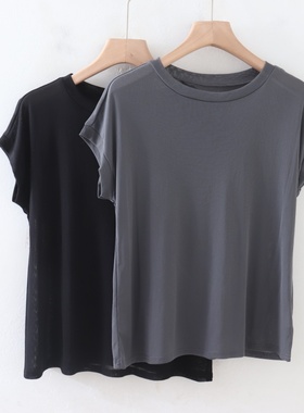 C05041日单夏新款客供料圆领套头有弹性宽松显女简洁纯色短袖T恤