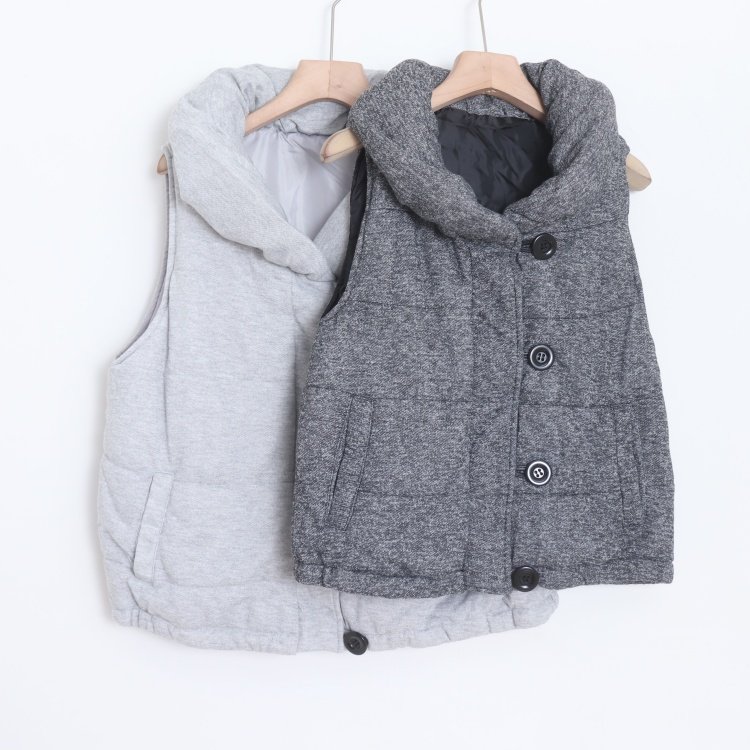 D08083日单秋冬款日系大领单排扣宽松保暖女简洁纯色休闲加厚马夹