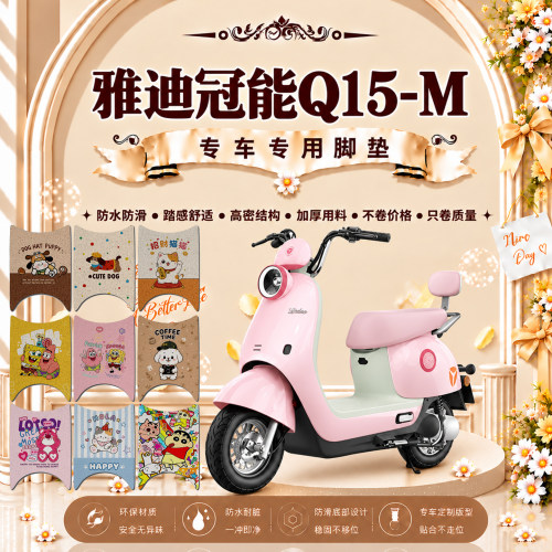 适用雅迪冠能Q15-M电动车脚垫YD600DQT-9E可爱防水防滑丝圈脚踏垫