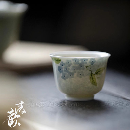 清欢丨明知山志 果青蓝风铃惜玉茶杯 玉瓷手绘小清新品茗杯单杯