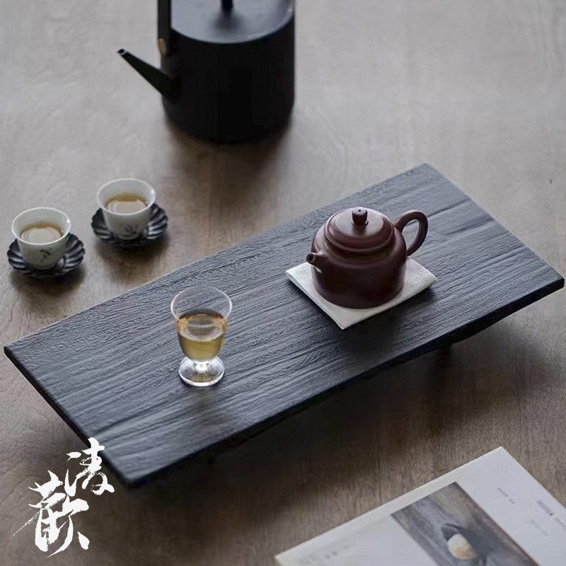 清欢丨炭烧胡桃木茶台干泡盘 日式侘寂风实木壶承一壶两杯小茶盘