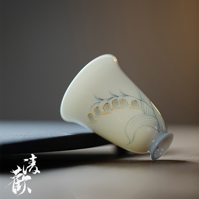 清欢丨青花玉瓷舒文茶杯35ml 手绘铃兰花品茗杯聚香杯 新中式茶具