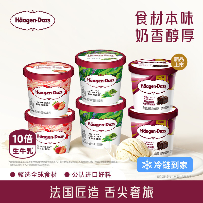哈根达斯冰淇淋六杯组合装草莓巧克力口味冷链到家257元