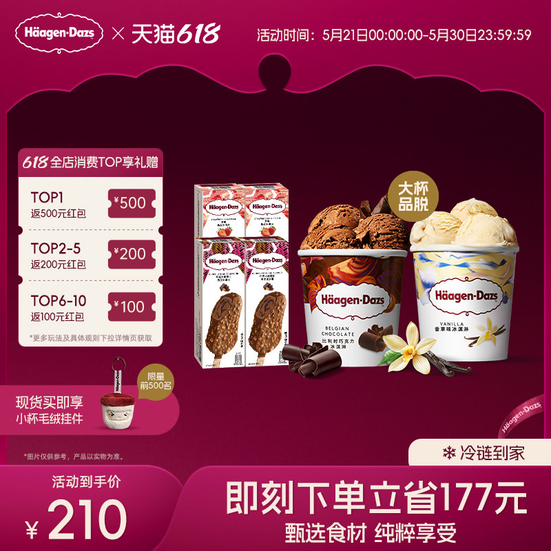 【冷链到家】哈根达斯冰淇淋经典品脱2+脆皮条4双重享受组合装