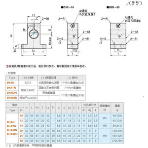 导向轴支座T型立式孔径SHAM15 16 20 25 30 40 2030 3030 2025 50