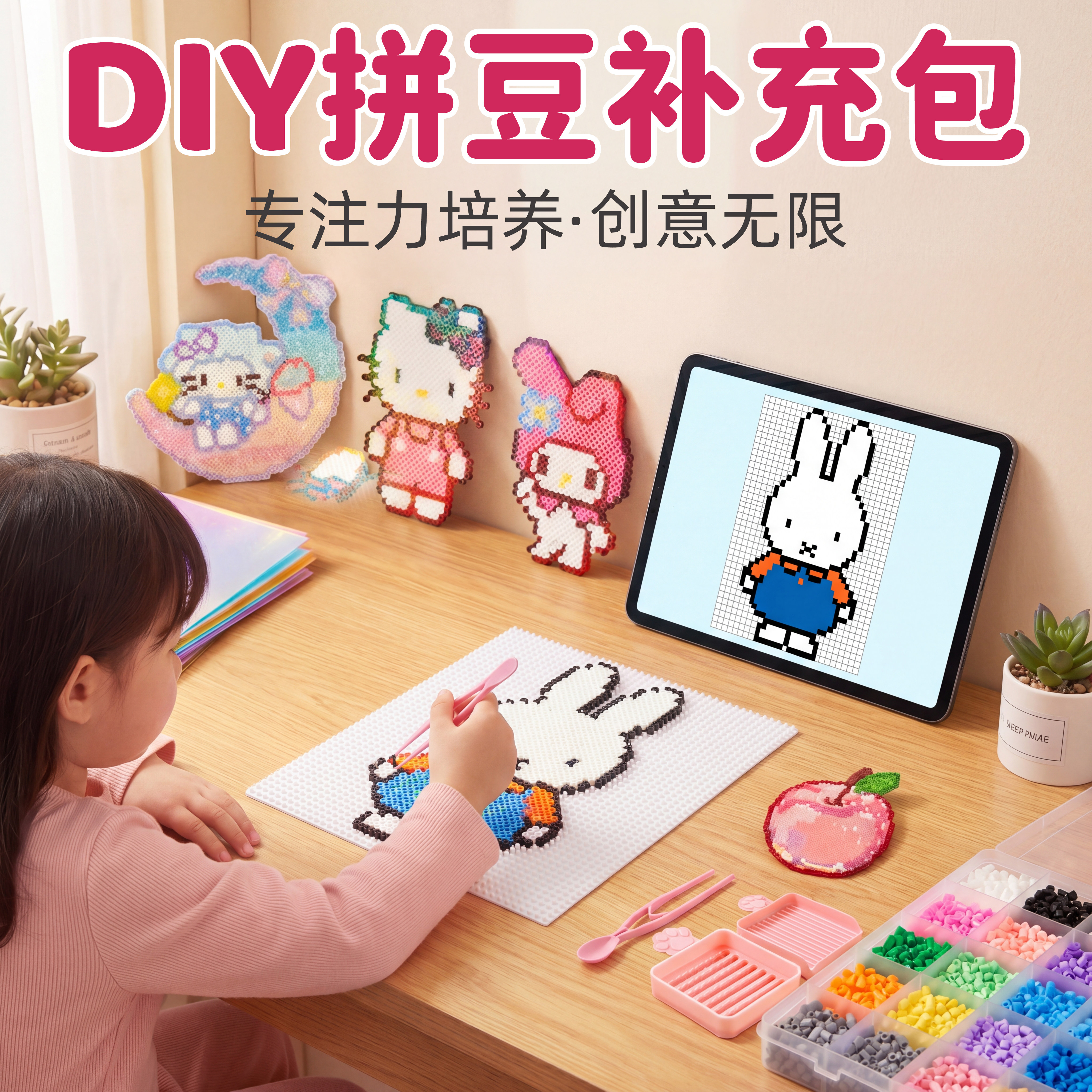 拼豆套装全套工具材料补充包豆子板笔DIY女孩六一儿童节礼物玩具