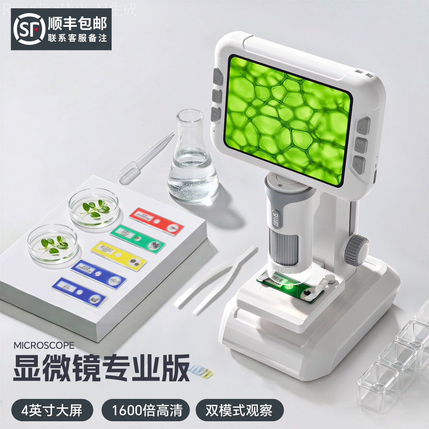 儿童电子显微镜高清大屏观看便携式智能光学专用电子放大镜科学小实验专业级可看细菌细胞手持小学初中生专用
