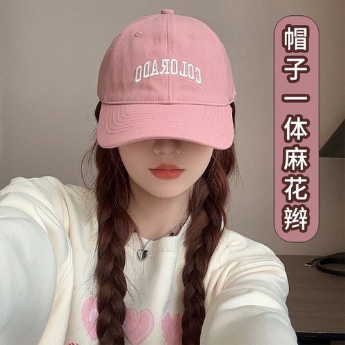 帽子假发一体春夏新款麻花辫假发遮阳帽时尚百搭显脸小鸭舌棒球帽