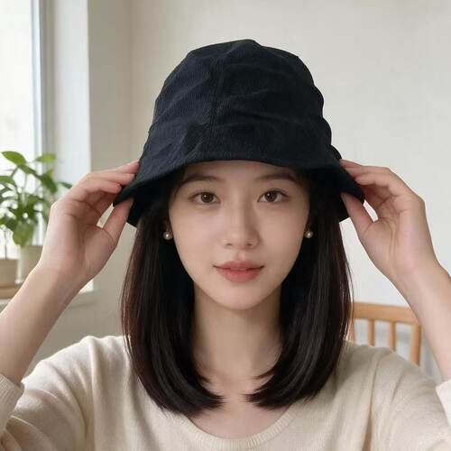 帽子假发一体秋冬日系褶皱渔夫帽女百搭显脸小素颜遮脸时尚假发套