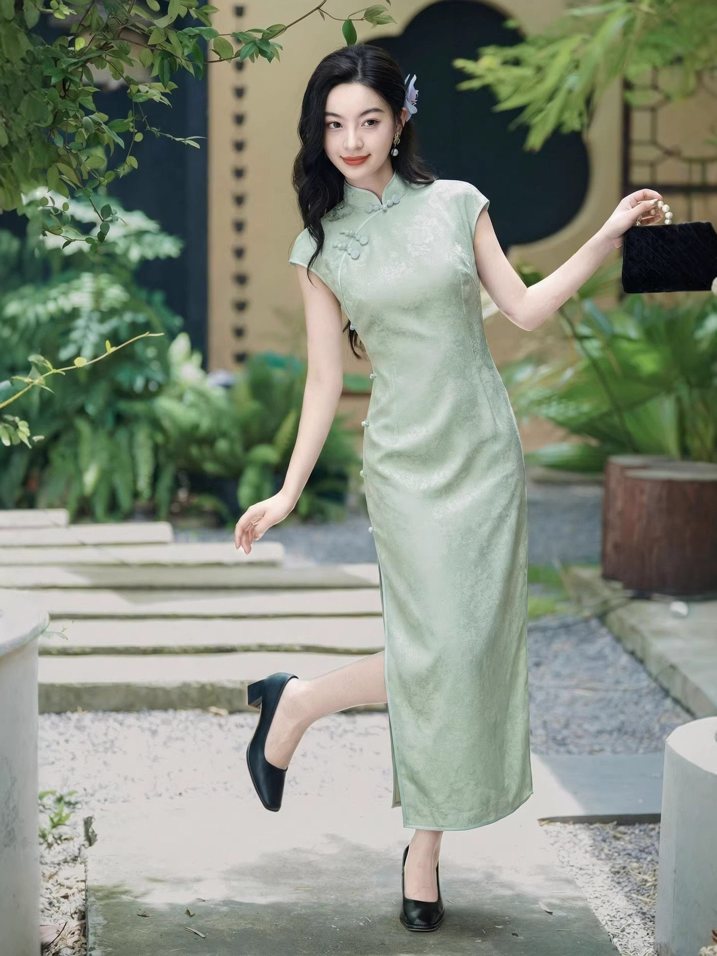 2026夏季新品文艺小清新国风改良长款高端真丝旗袍少女修身连衣裙