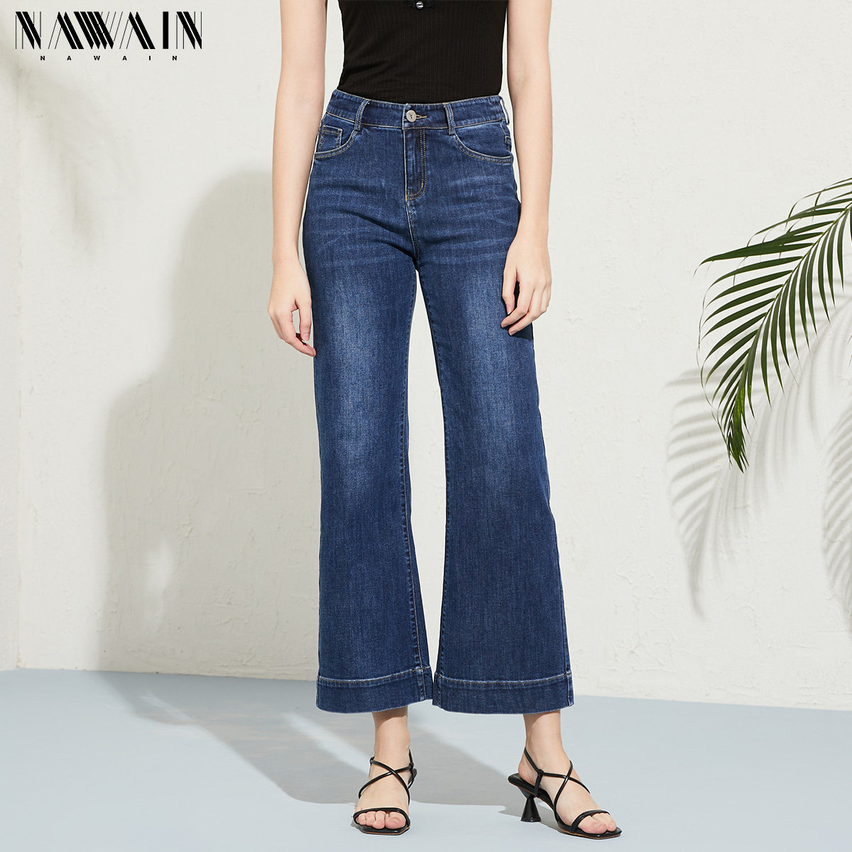 NAWain/纳纹高腰牛仔裤女直筒宽松裤子20夏季新款长裤显瘦阔腿裤