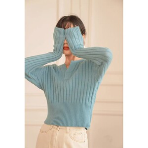 法式Two Wishes复古内搭针织衫收腰显瘦女秋冬v领打底短款毛衣