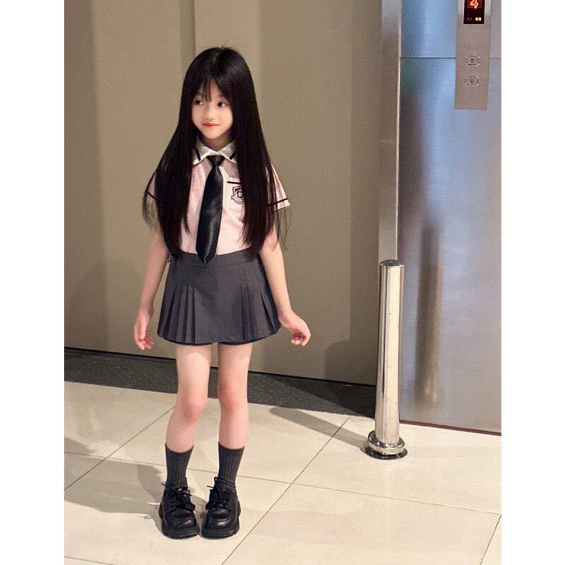 爆款女童套装2026夏季新款儿童洋气时髦短袖T恤百褶裙学院风套装