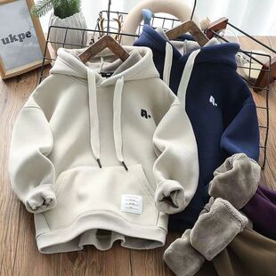 儿童加绒连帽卫衣男童一体绒保暖打底衫2026新款童装保暖帽衫冬款