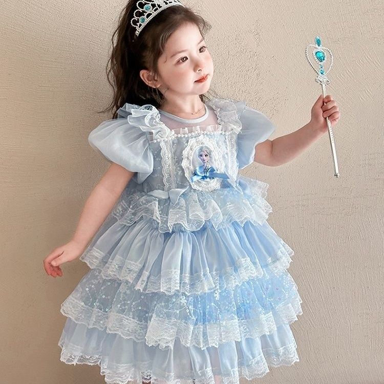 冰雪奇缘爱莎公主裙女童2026夏装新款儿童礼服蛋糕篷篷纱裙连衣裙