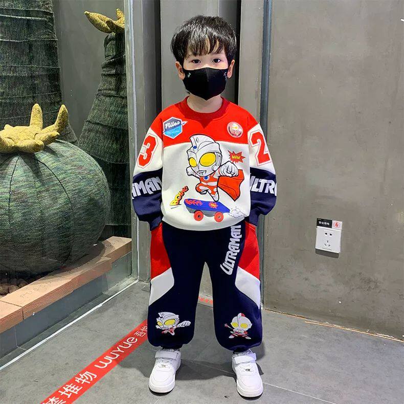 奥特曼衣服男童春秋套装2026新款儿童帅气时髦男孩洋气卫衣两件套