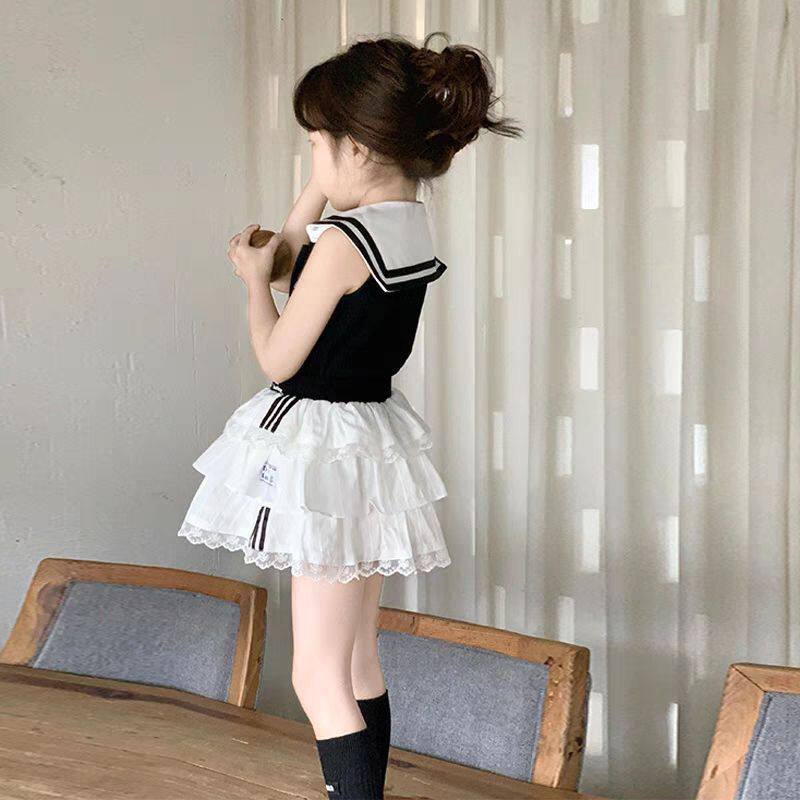 女童学院风jk套装裙2026新款洋气中小童海军领背心夏季蛋糕裙套装