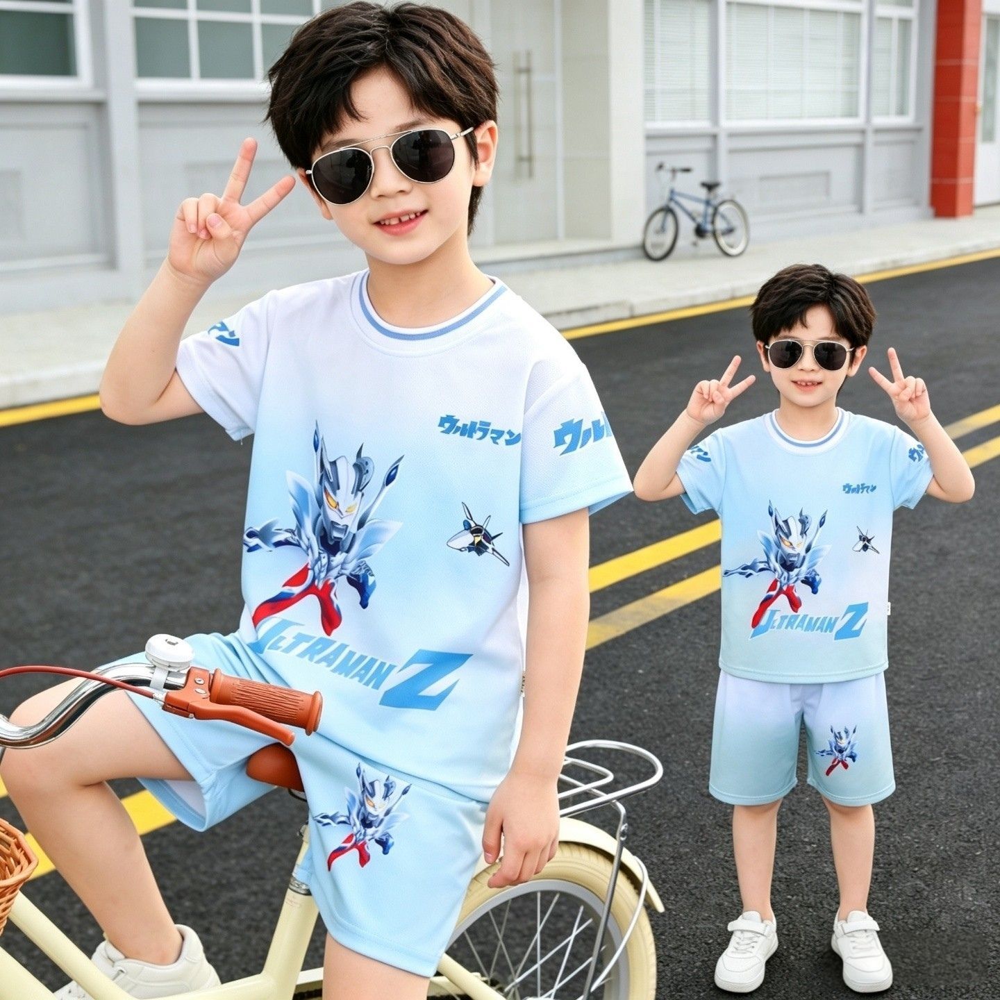 儿童夏季奥特曼短袖套装衣服2026男童新款短裤帅气速干两件套