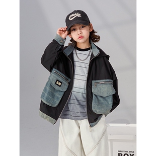 男童春装工装外套2026新款中大儿童春秋款夹克男孩春季牛仔上衣潮