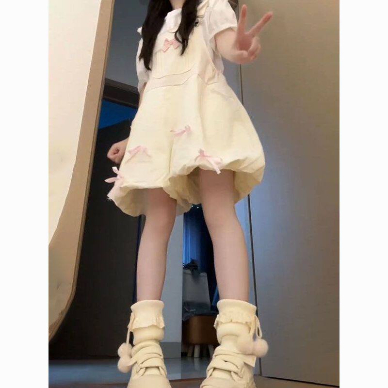 女童套装2026新款学院风甜美可爱蝴蝶结花苞背带裤衬衫夏季两件套