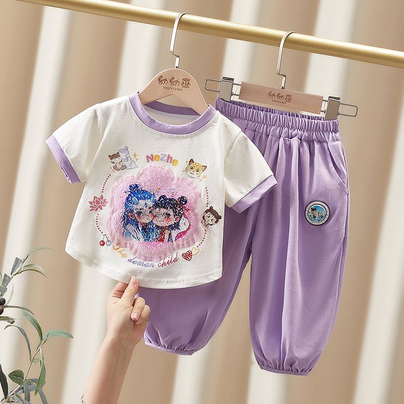 女童夏装哪吒短袖2026新款女宝宝两件套长裤哪吒衣服儿童夏季套装